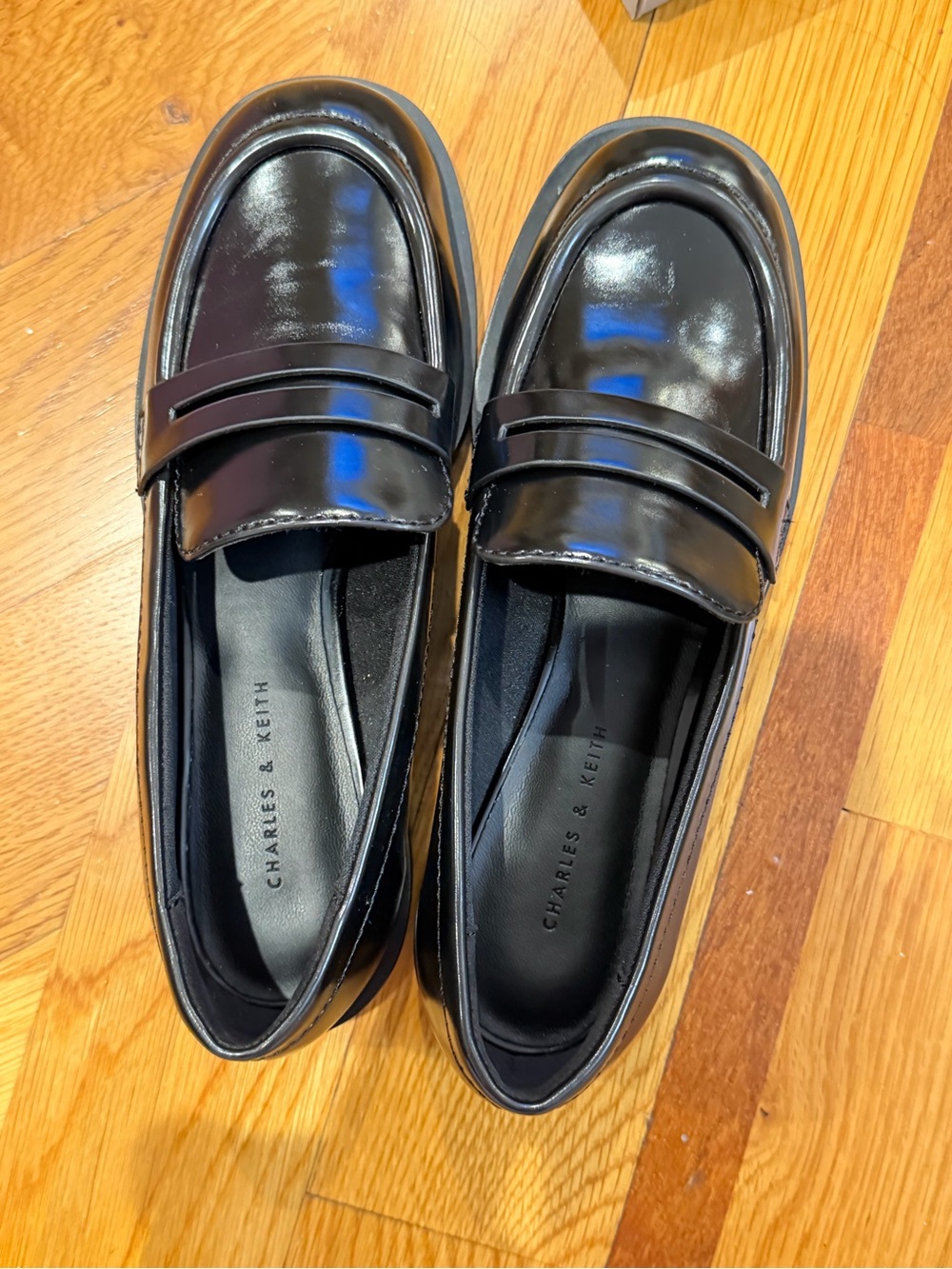 Charles & Keith Glossy Black Penny Loafers